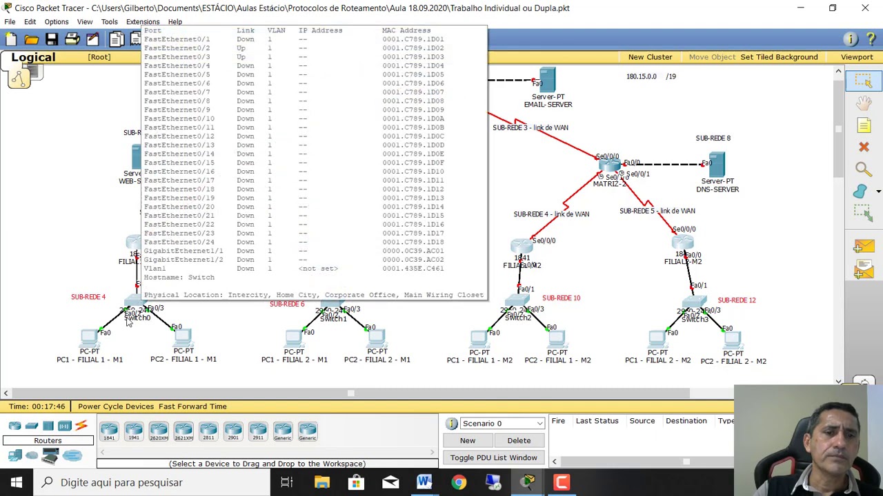Aula 13 - Cisco Packet Tracer - Cálculo de Sub Rede e Roteamento na Prática  - Rede Cenário Prático