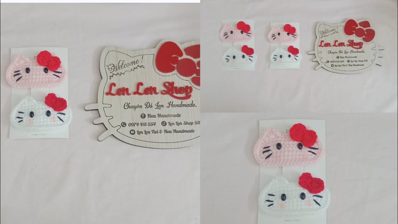 Hướng dẫn móc kẹp tóc hello kitty /发夹钩编教程/ hair clip crochet instructions / Instrucciones de ganch