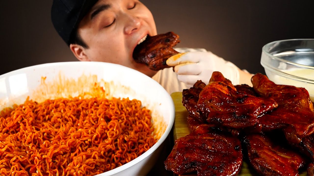 오랜만에 먹어보는 자메이카닭다리와 불닭볶음면, 치즈 먹방~!! 리얼사운드 ASMR Mukbang(Eating Show)