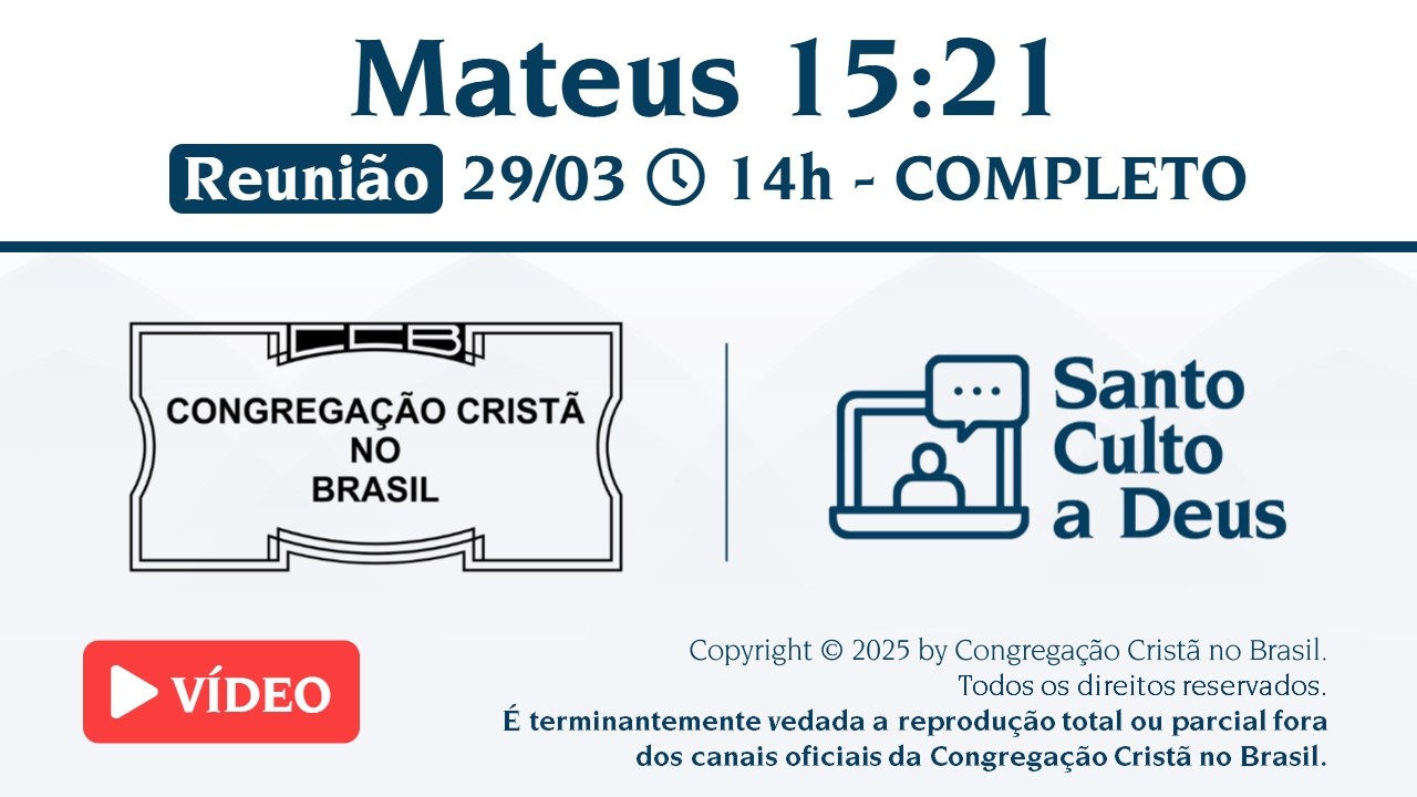 Reuni&atilde;o de Mocidade Online (V&iacute;deo) &ndash; DOM - 29/03/2026 14:00