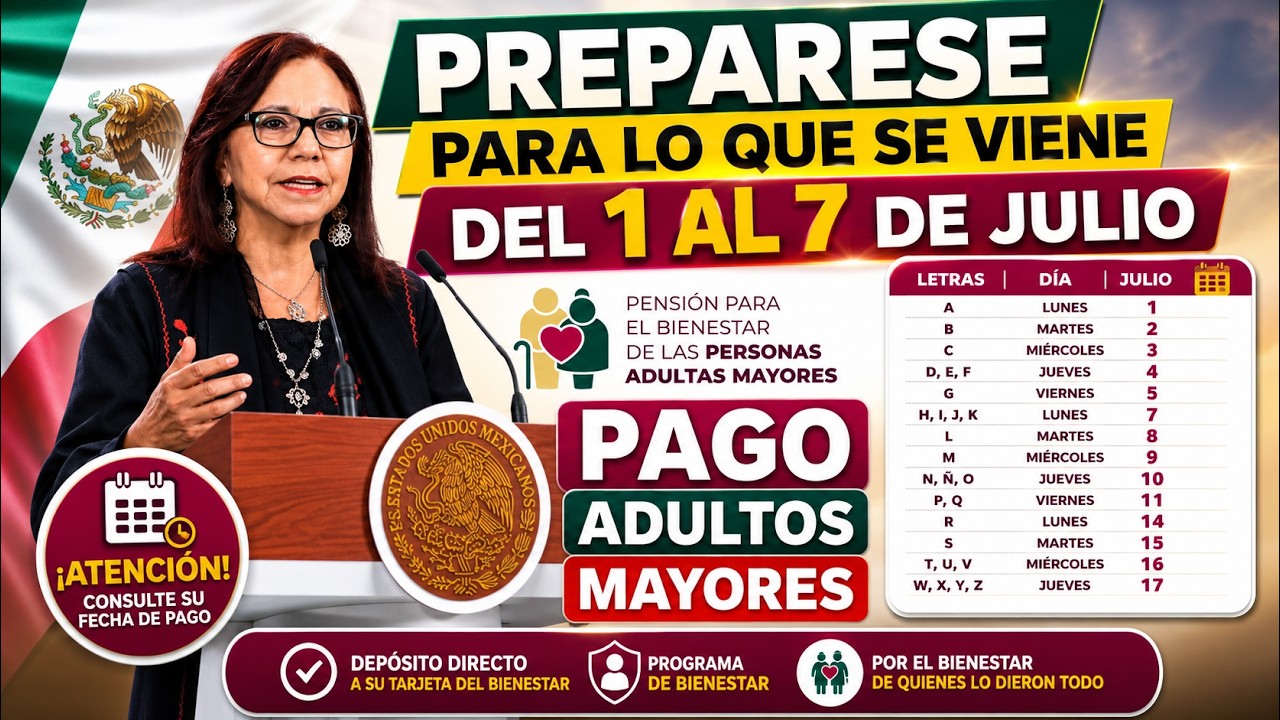 Pension Bienestar: 2026 Prep&aacute;rense para lo que viene del 1 al 7 julio