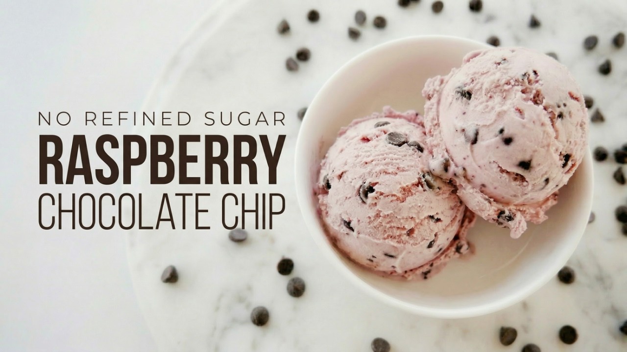 Raspberry Chocolate Chip Ice Cream (No Refined Sugar)