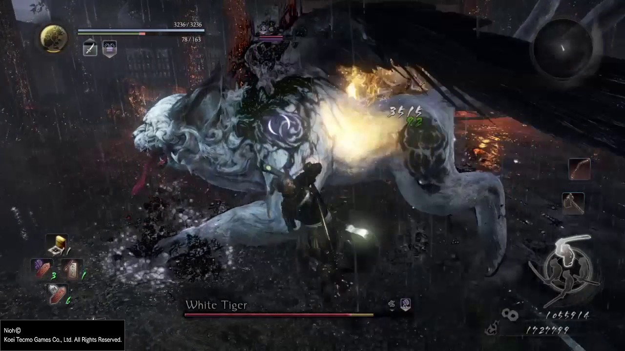 Nioh Boss Fight: White Tiger (Axe, Way of the Strong, No Damage)