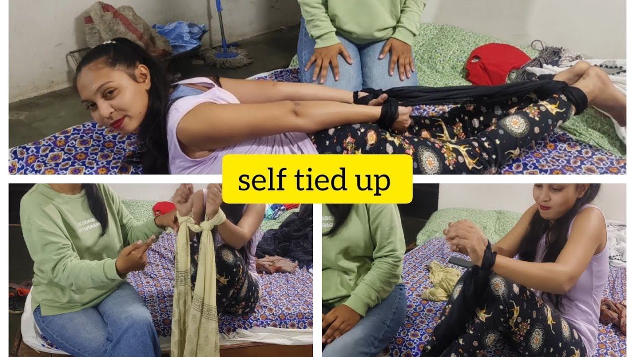 self tied up challenge and tutorial by cute girls