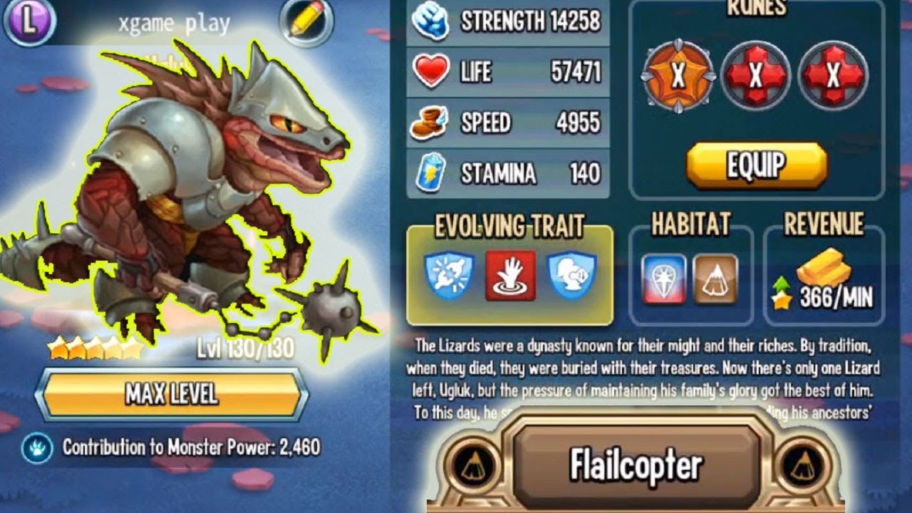 Monster Legends Ugluk leve 130 rank 5 review combat Lizard Graveyard Maze