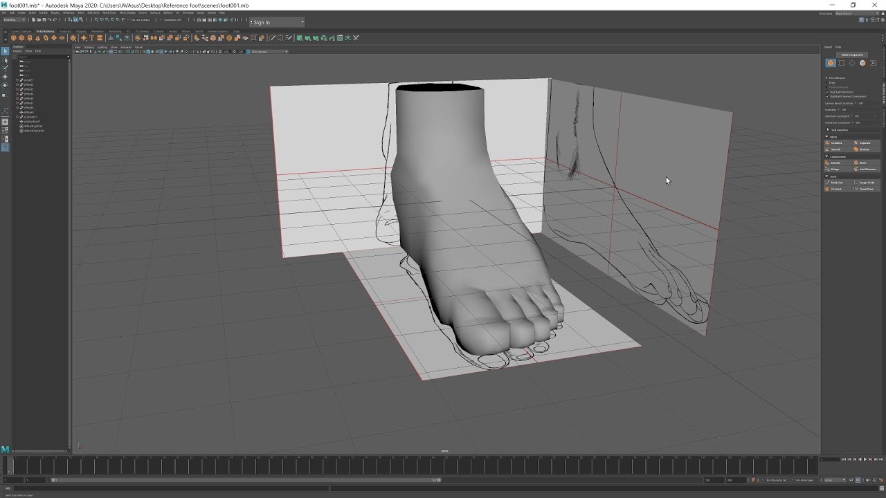 Autodesk Maya 2020 Low poly foot modeling