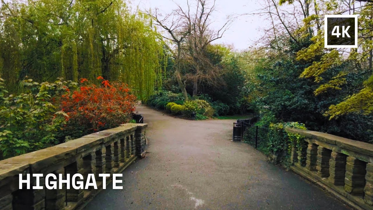 HIGHGATE London Walk 🇬🇧 Highgate Village & Waterlow Park - Binaural Relaxing City Sounds in 4K