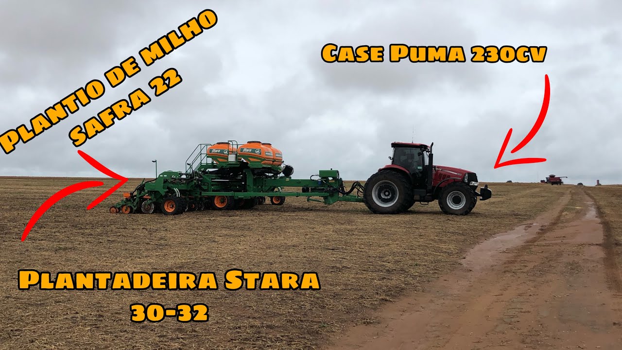 Plantio de milho 2022 plantadeira stara 29L no trator Puma 230cv