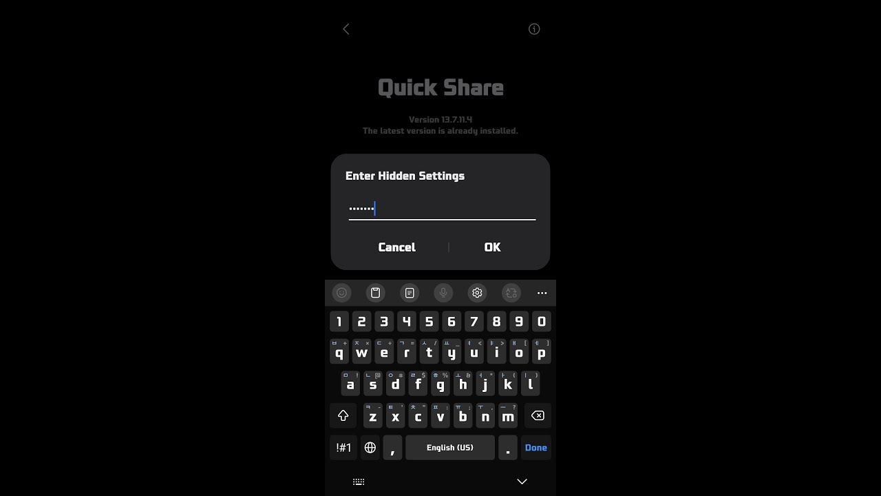 Hidden Settings password for Quick Share v13.7.11.4