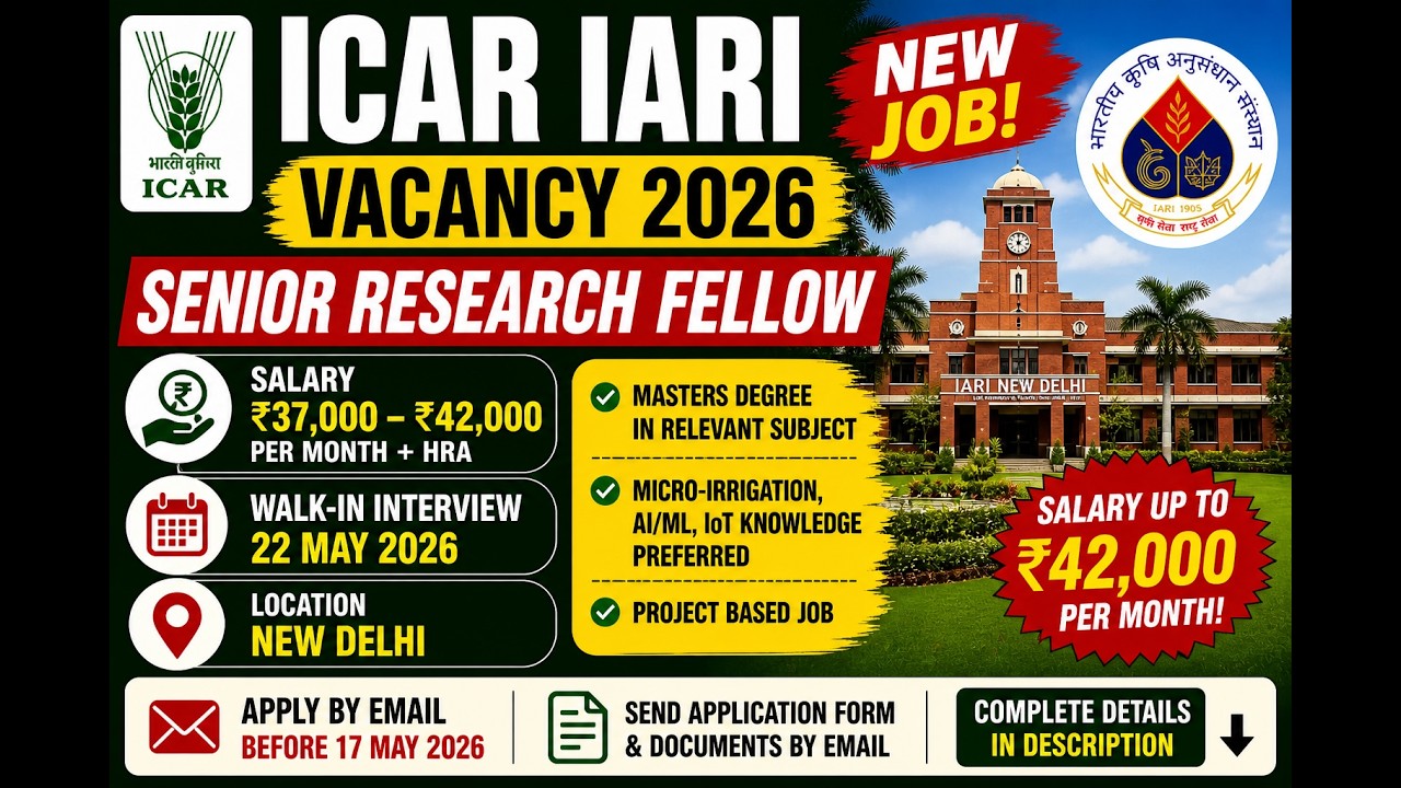 ICAR IARI SRF Vacancy 2026 | ₹42,000 Salary | Walk-in Interview | Apply Now