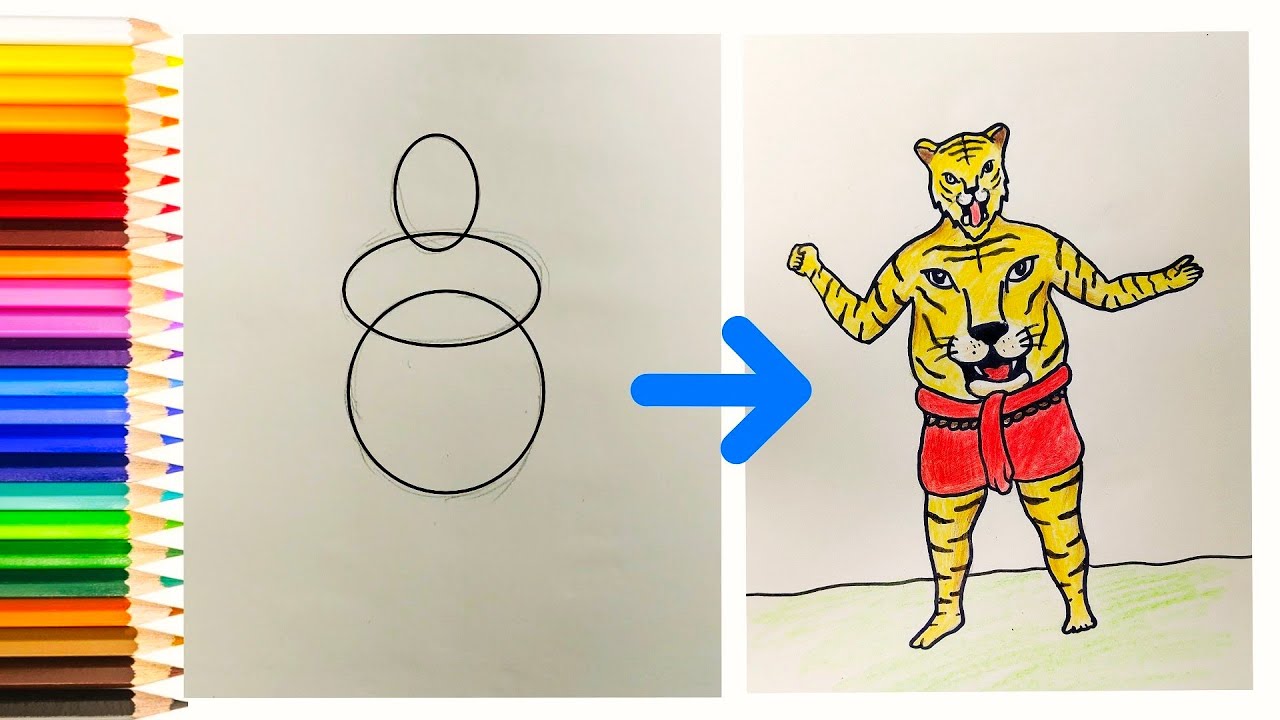 #How_to #draw #pulikali  How to draw pulikali |Easy drawing pulikali |Onam festival drawing