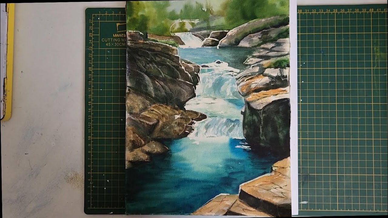 How to Paint Waterfall in Watercolor 