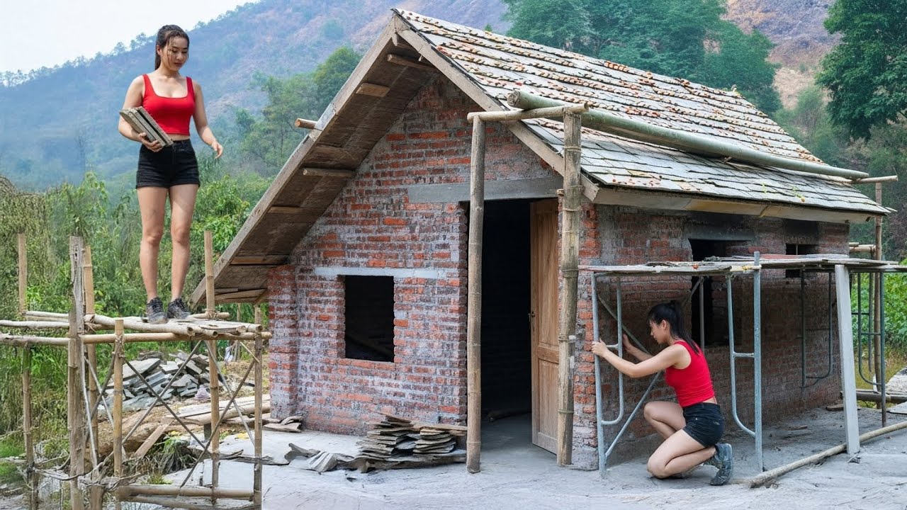 72 Days of Creation – Two Sisters Build a Floating Red Brick House with Stone Roof & Arched Bridge