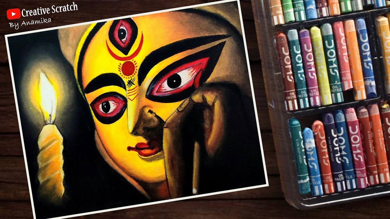 Maa Durga Drawing Oil Pastel | Maa Durga Face Drawing Easy Step by Step #durgapuja