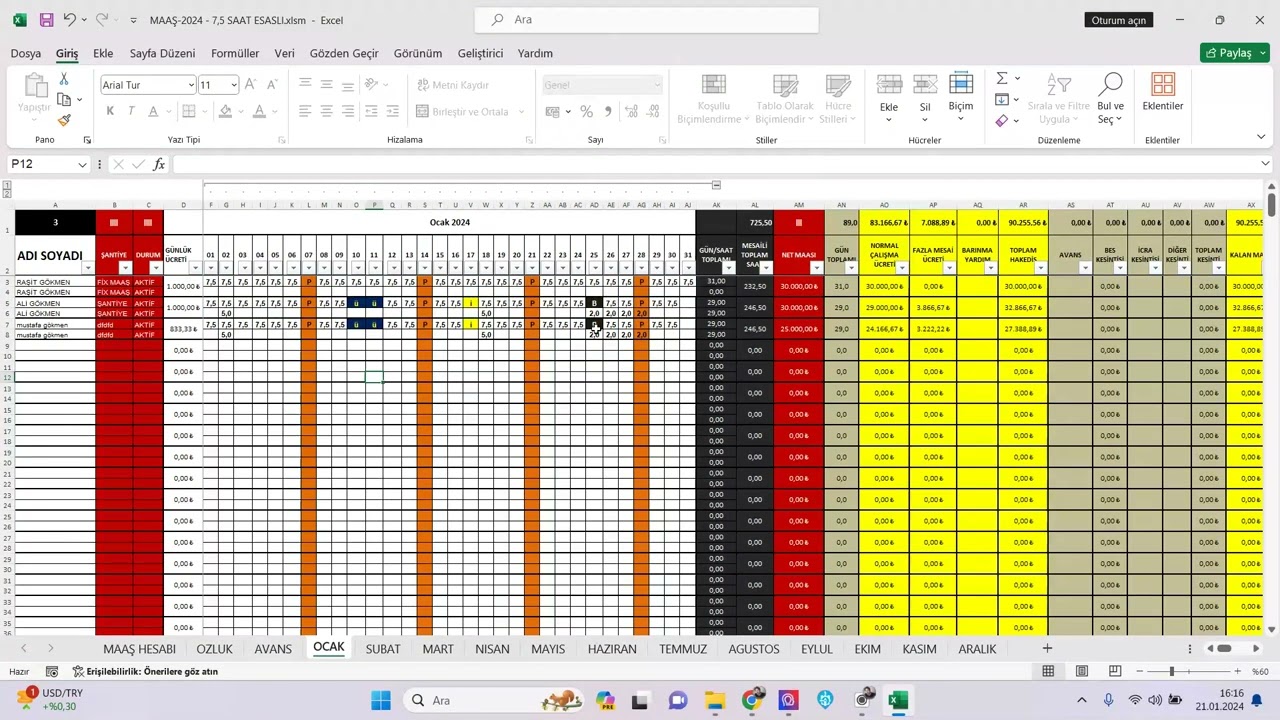 Personel Maaş Programı - Excel 2024