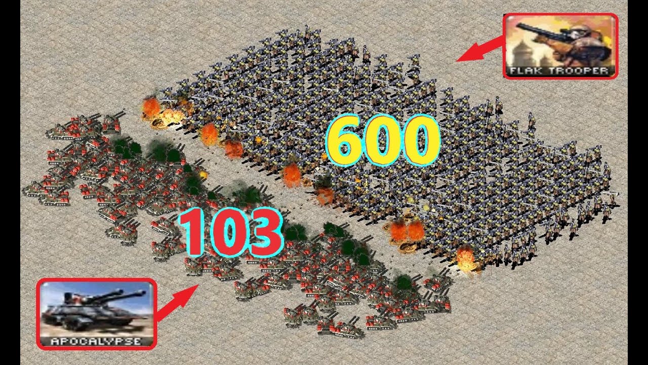 Apocalypse vs 600 Flak Troopers - Same Cost - Red Alert 2