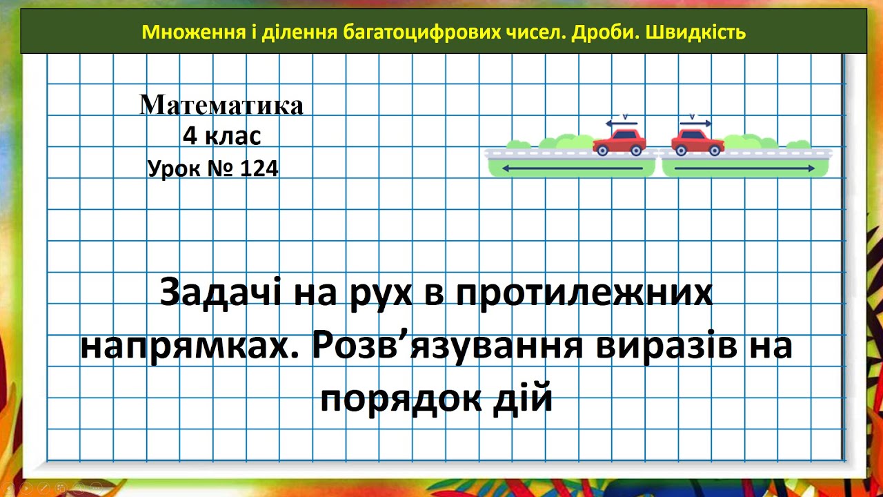 Математика 4 кл. (Н. Листопад) урок № 124 Задачі на рух в протилежних напрямках