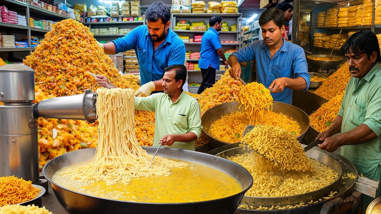 TRADITIONAL NIMKO NAMKEEN MAKING | FRESH SEV, GATHIYA & MIX NIMKO | AMAZING STREET FOOD OF PAKISTAN