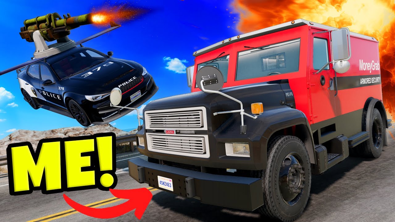 We Tried Escaping Flying Cars with Cannons in an Armored Truck! (BeamNG Drive)