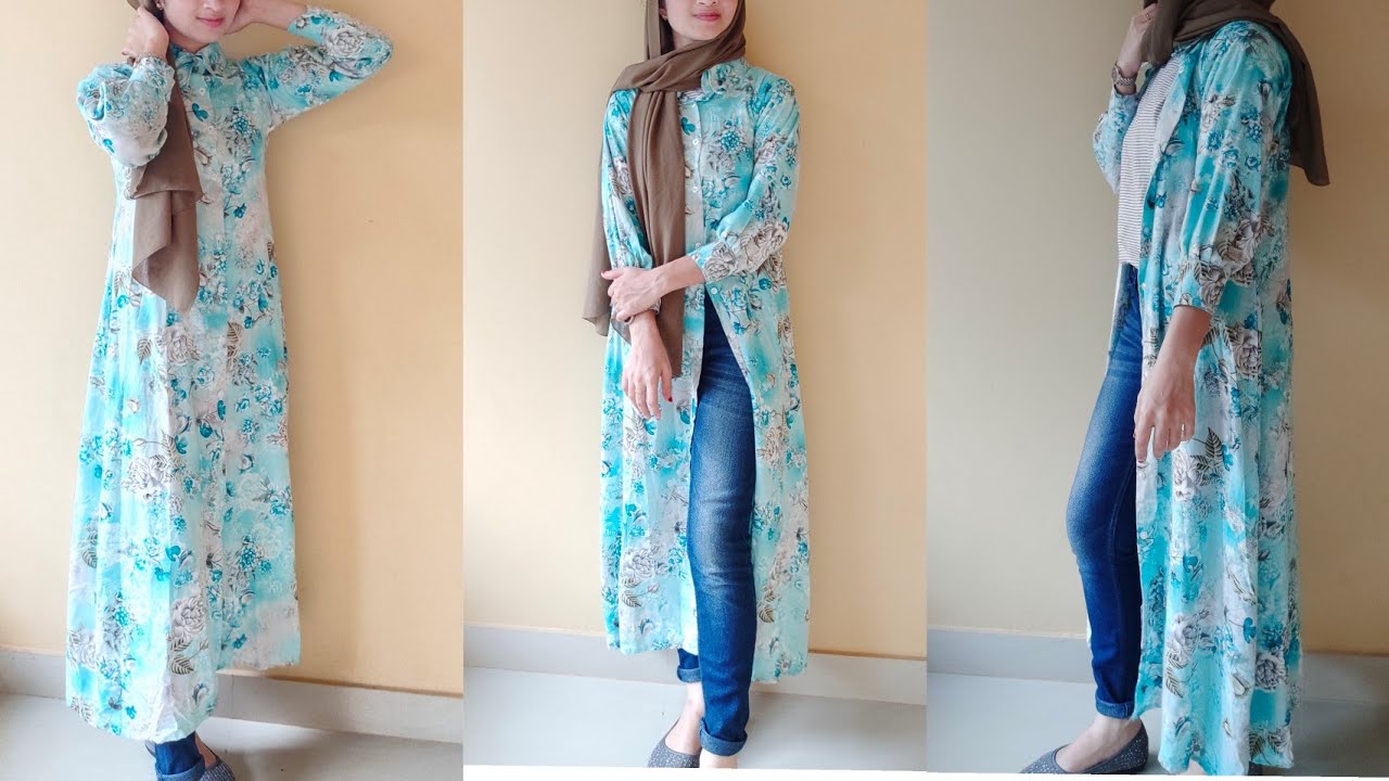 DIY : Long shirt dress/ collar neck with cuff Sleeve