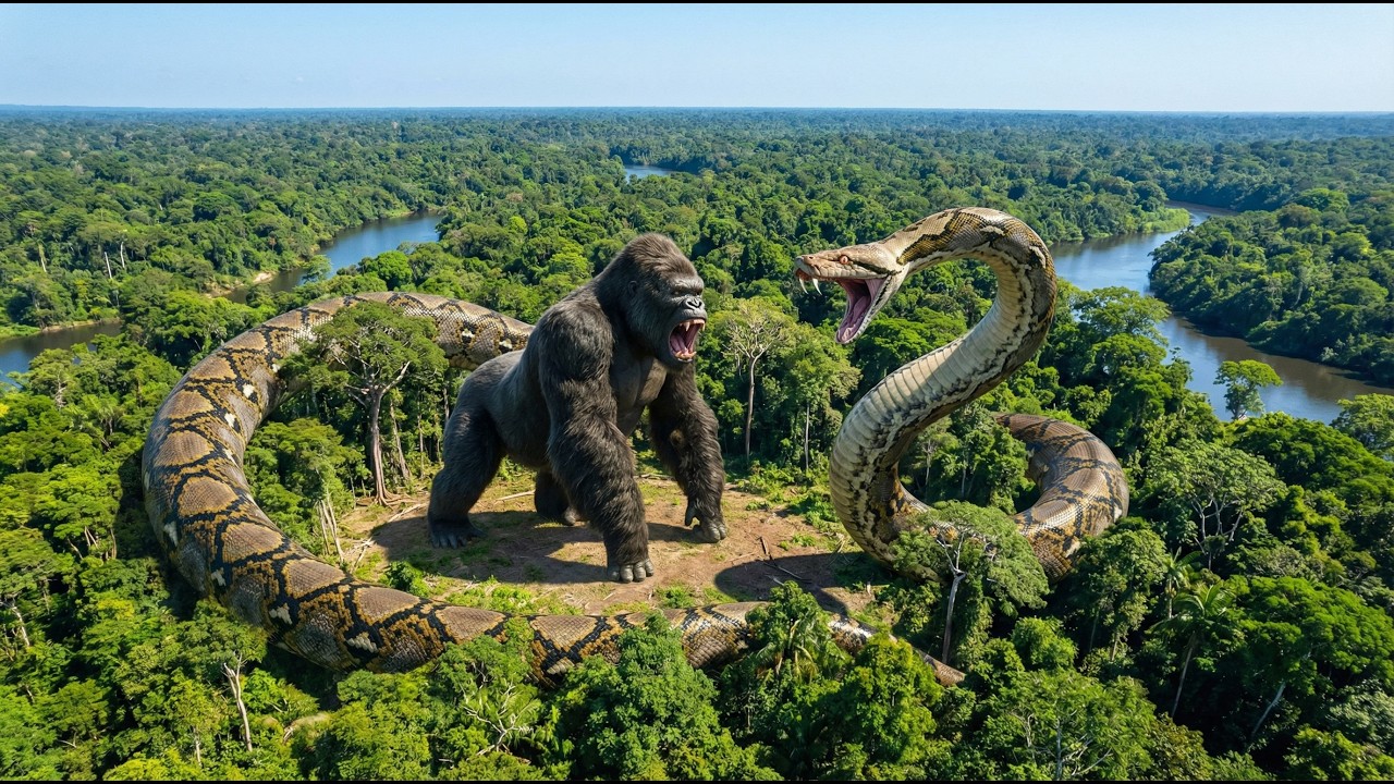 King Kong vs Monster Python Fight – Aerial Jungle Battle!