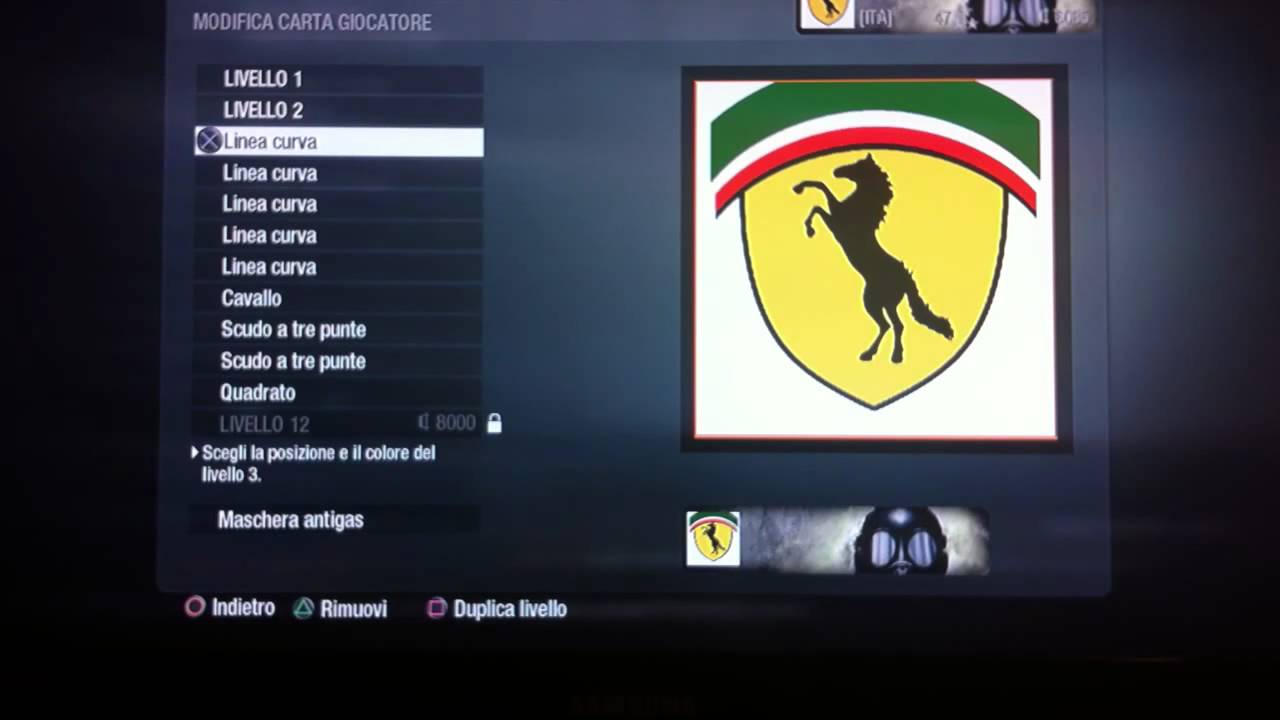 COD: Black Ops. Immagine giocatore con Stemma Ferrari
