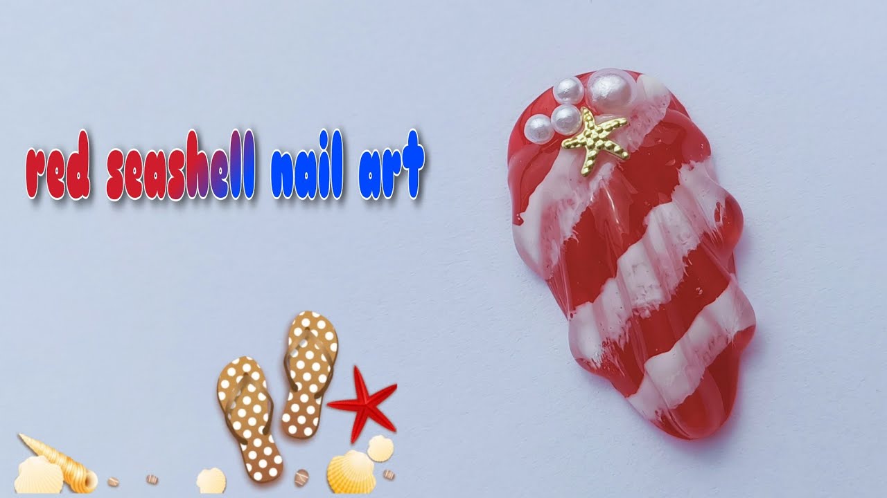 3D Seashell Nail Art | Shell Flake Nail Art | Red Nail Art | Easy Seashell Nail Art Tutorial