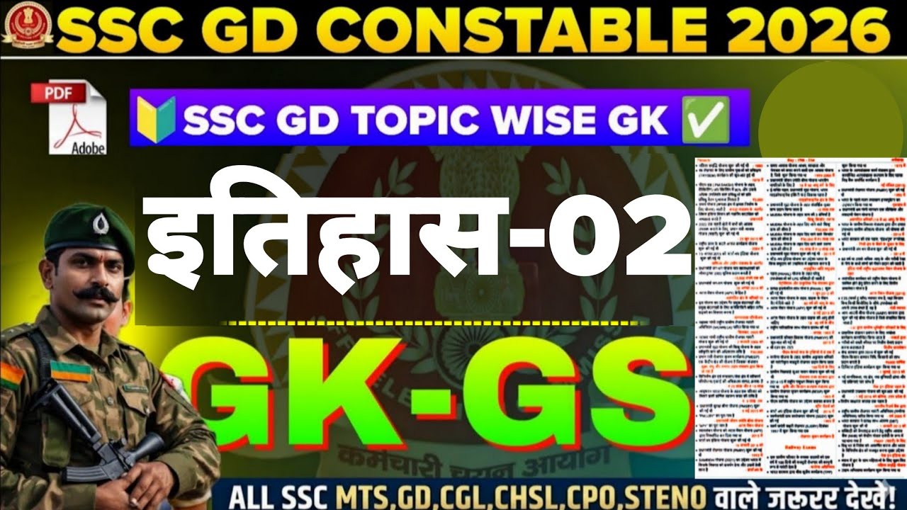 SSC GD GK 2026 | SSC GD History Top 500 Q | SSC GD Class | SSC GD Static Gk PART-02 