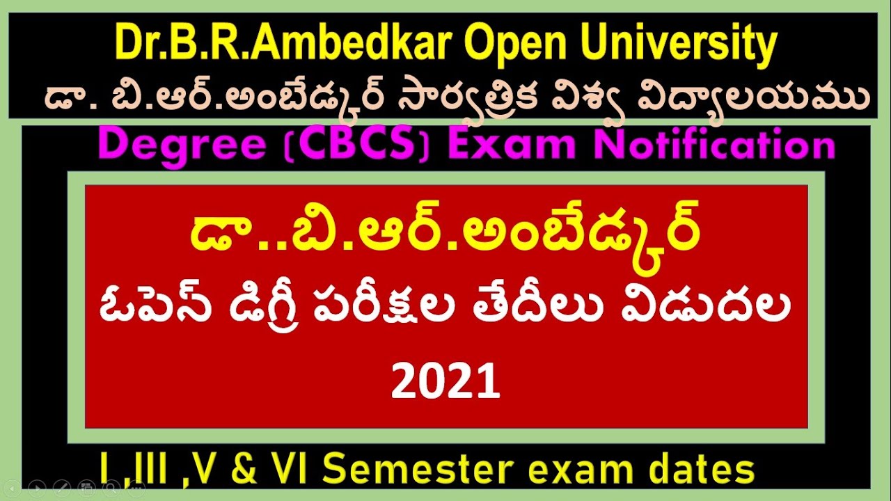 Dr.B.R.Ambedkar Open  Degree (CBCS) Exam Notification 2021 / BRAOU UG I,III,V & VI exam dates /BRAOU