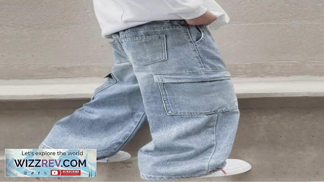 Boys' New Fashionable Light Washed Blue Straight Loose Fit Casual Cargo Jeans
