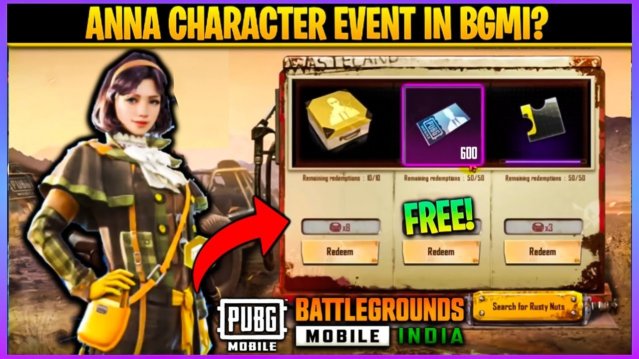 Anna Character Upcoming Event In Bgmi/PubgM | Free 600 Character Vouchers Events | Bgmi Mein Aayega?