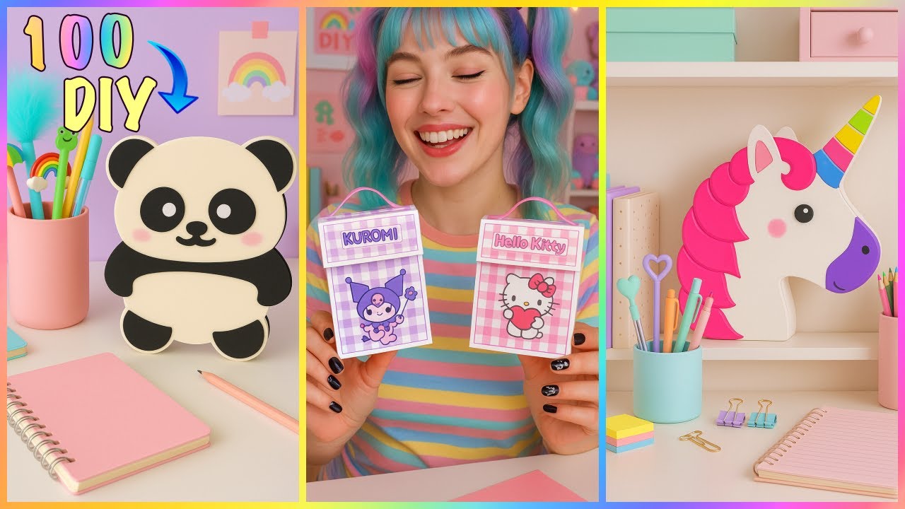 100 DIY CUTE SCHOOL SUPPLIES IDEAS 💗 🌈 #diy #stationery