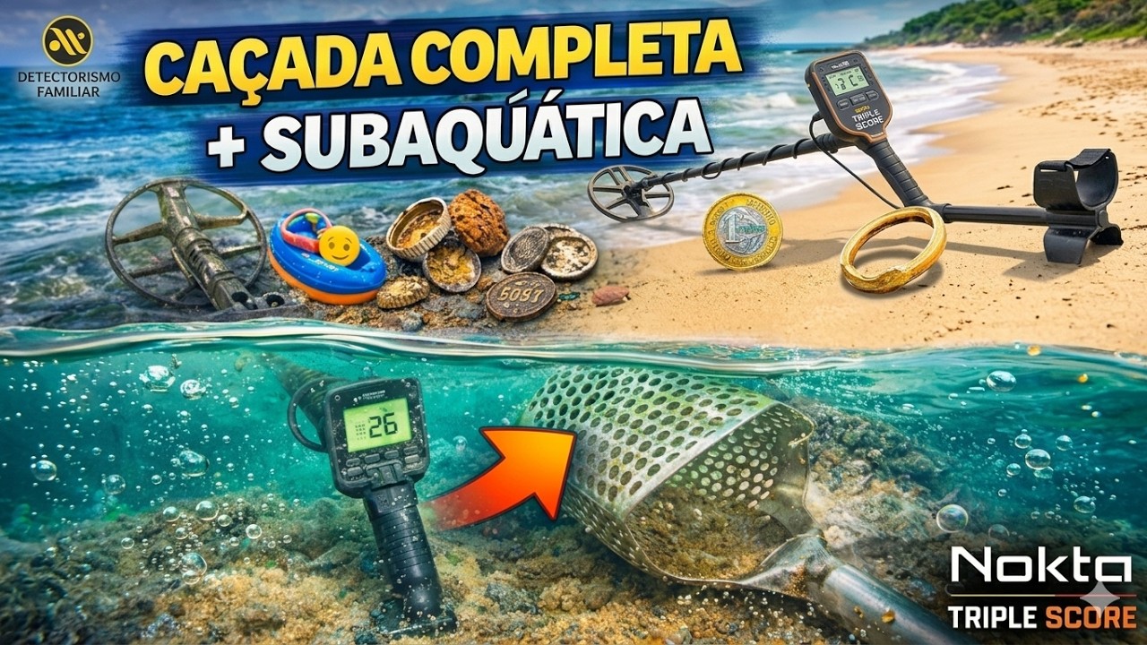 CAÇADA COMPLETA COM MEU PAI! Aliança, Moedas e Imagens SUBAQUÁTICAS 🌊 | Nokta Legend & Triple Score