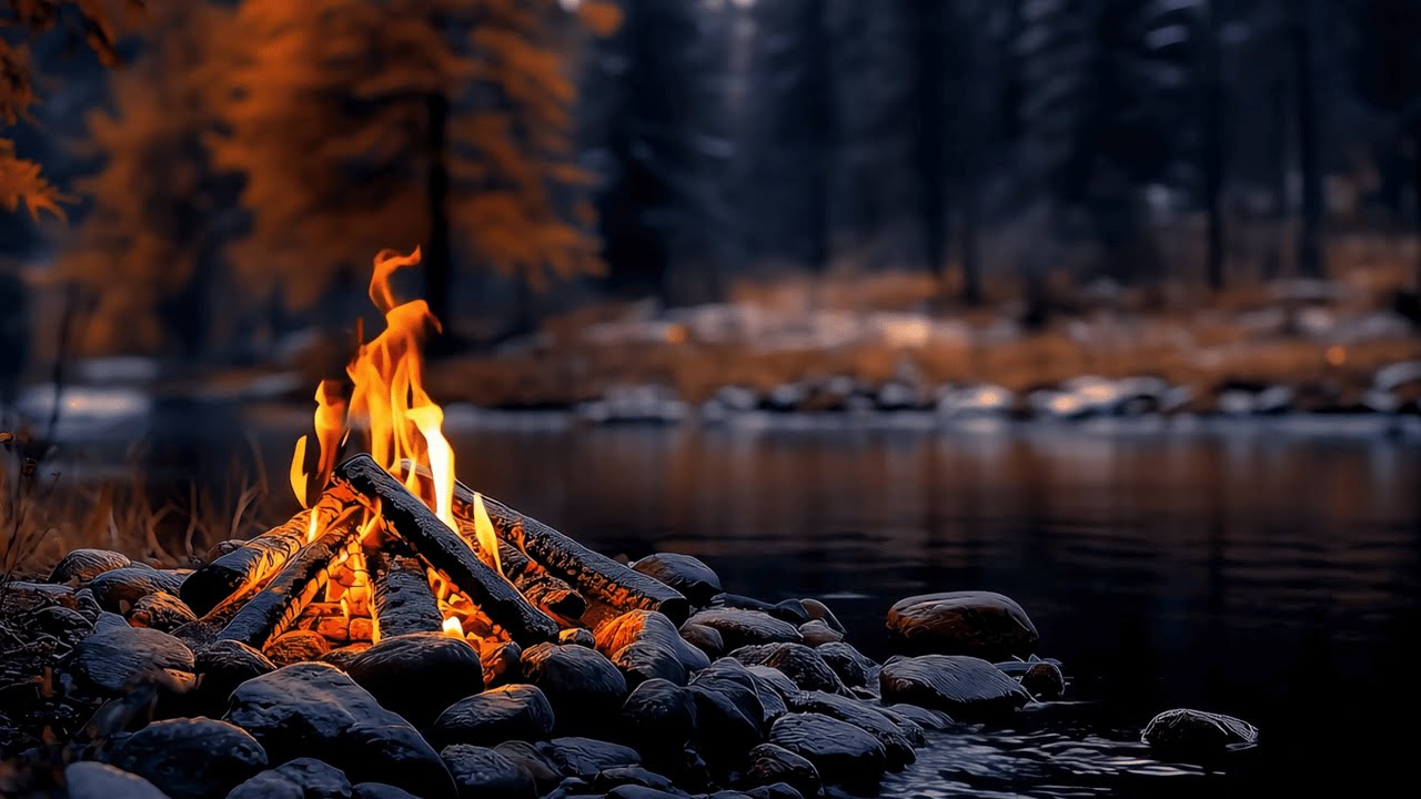 Ultra Relaxing Forest Ambience 4K 🌲🔥 Healing  Sounds with Fire & Flowing Water (ASMR)