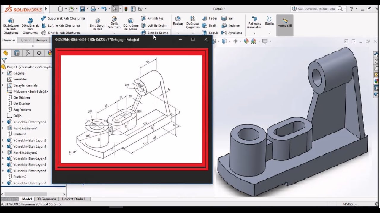 SolidWorks Örnek Çizim - ORTA SEVİYE #7 (SINAVA YARDIMCI)