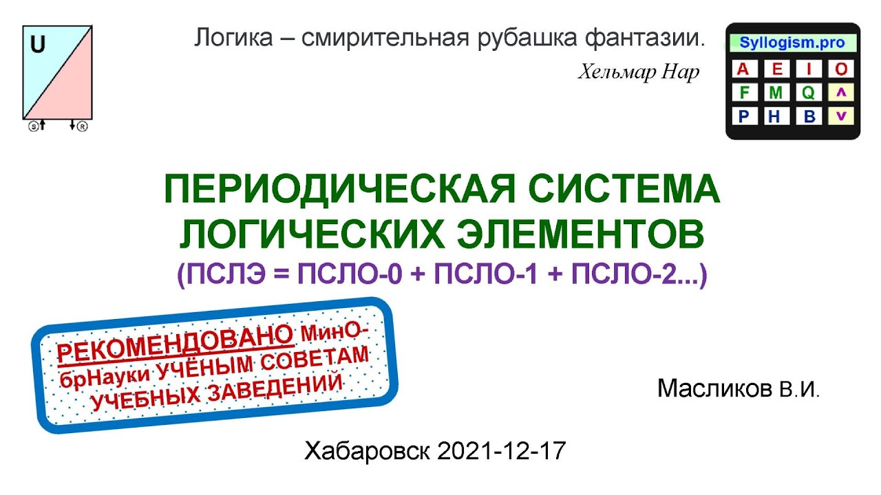 07-04. ПЕРИОДИЧЕСКАЯ СИСТЕМА ЛОГИЧЕСКИХ ЭЛЕМЕНТОВ (ПСЛЭ)