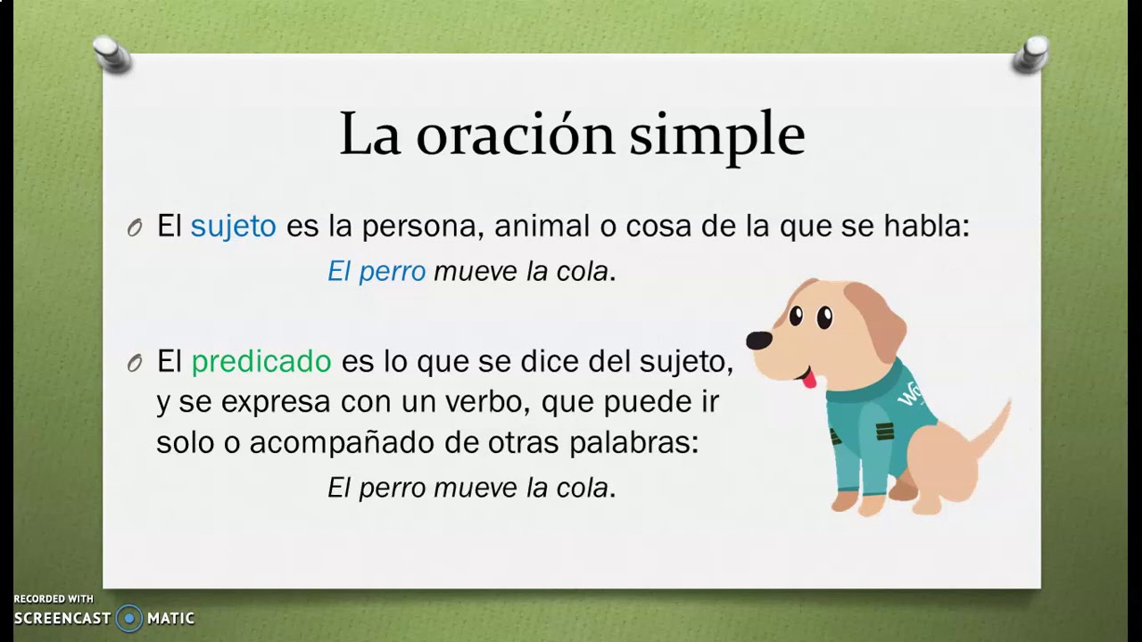 La oración simple: sujeto, verbo y predicado.