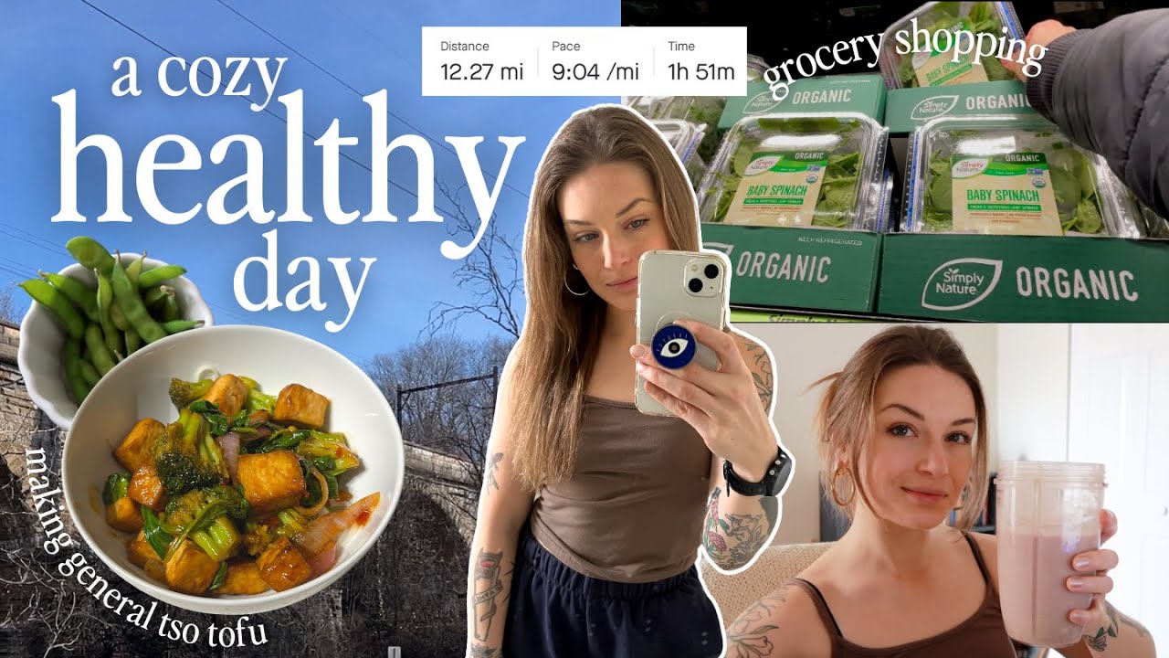 a healthy, cozy day | vegan meals, long run, grocery shopping at aldi
