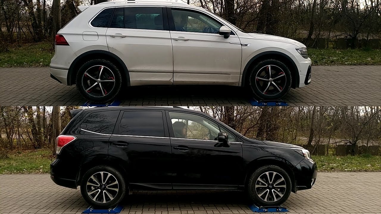 Part 1: Volkswagen Tiguan 4MOTION vs Subaru Forester XT S-AWD - 4x4 test on rollers