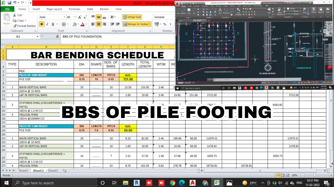 Pile Footing | Bar Bending Schedule in Detail | Reinforcement Details or BBS of Pile Foundation