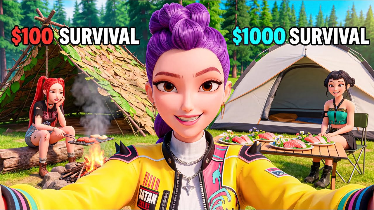 VLOG: 48 Hours Survival Challenge in the Forest With $100 vs $1000 | K-POP Demon Hunter 😱🔥