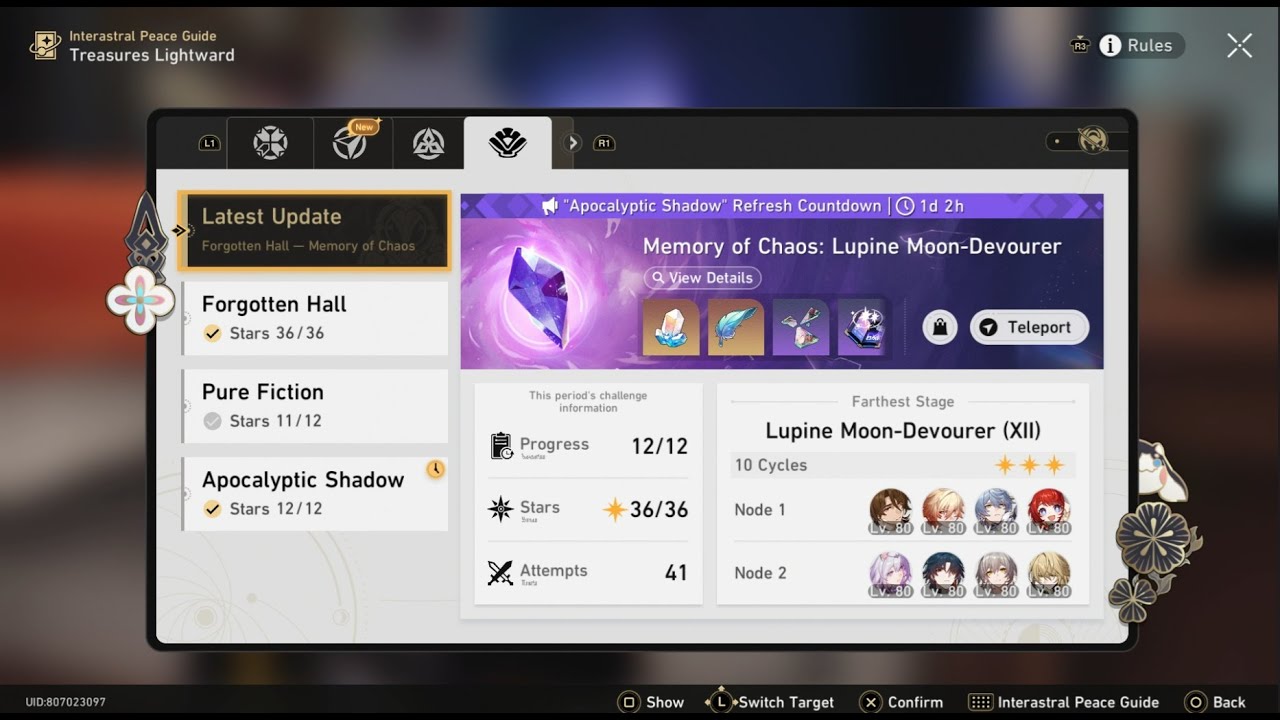 E0/S1 Mydei/Castorice E0S0 Blade 3.3 MoC XII (Lupine Moon Devourer)