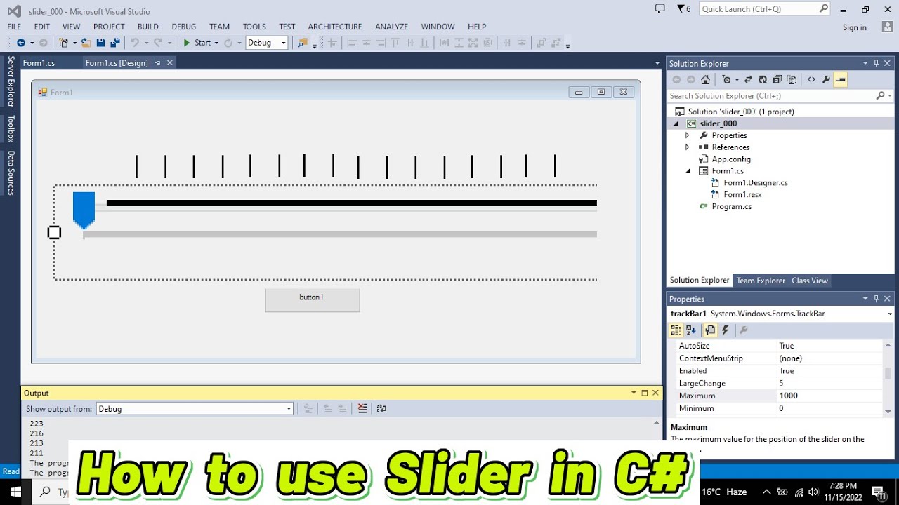 how to use slider in c#.net | how to use track bar in c#
