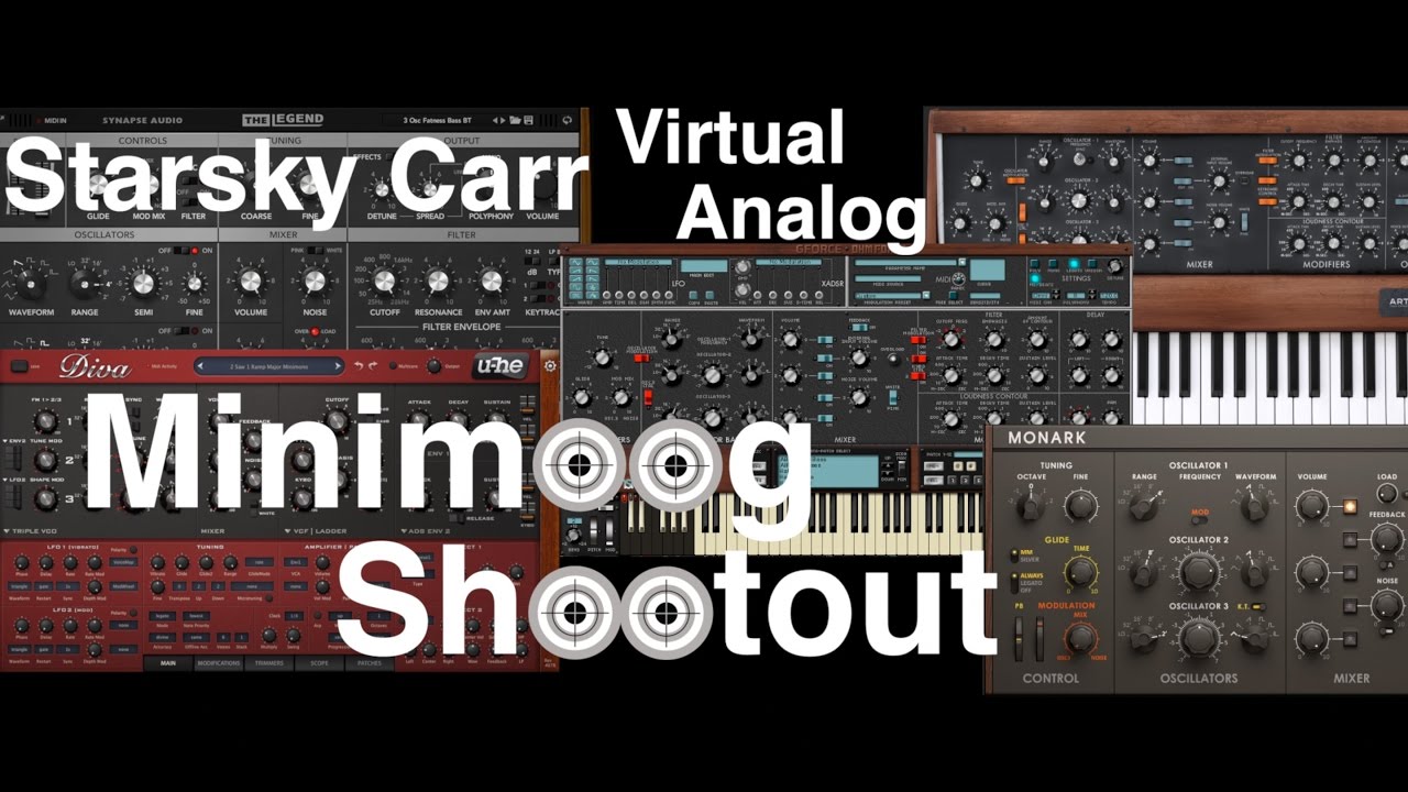 Minimoog Softsynth Shootout: Diva MiniV3 Monark Legend Minimonsta vs Model D