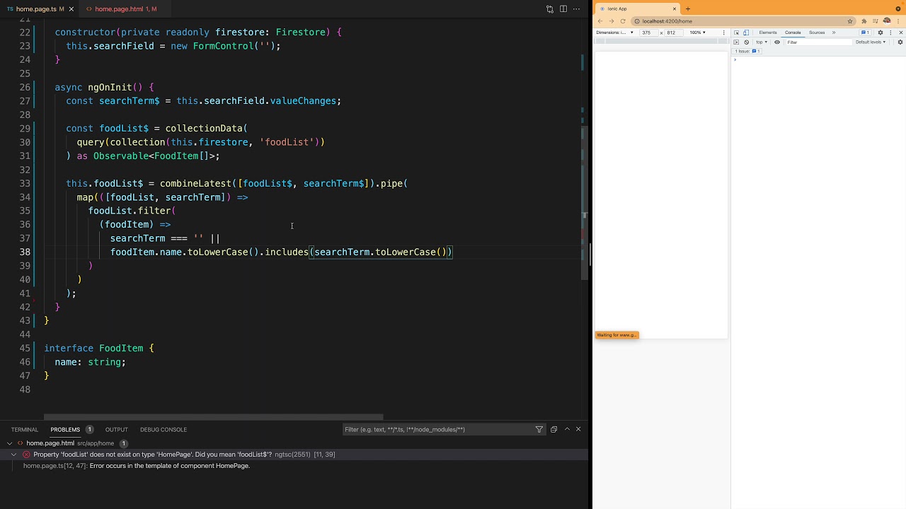 Migrating a promise-based Ionic searchbar example to use rxjs and Observables