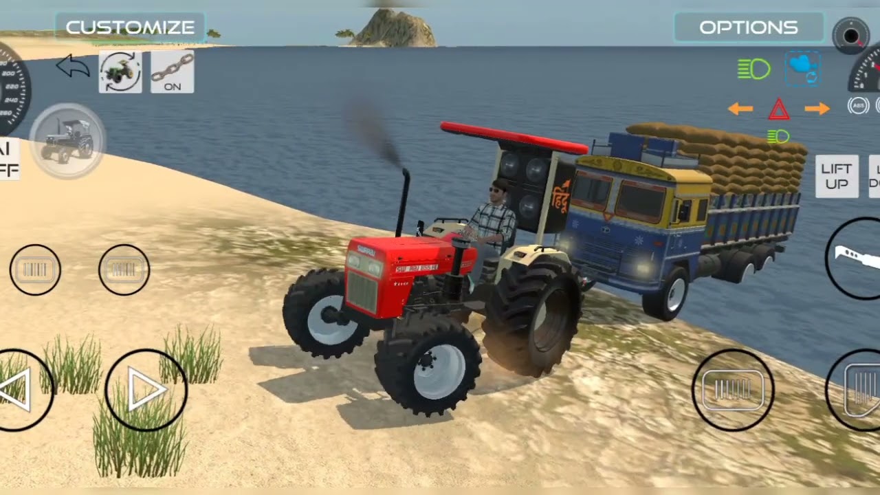 Indian truck stuck in sea and tractors rescue the truck from sea #automobile #games 