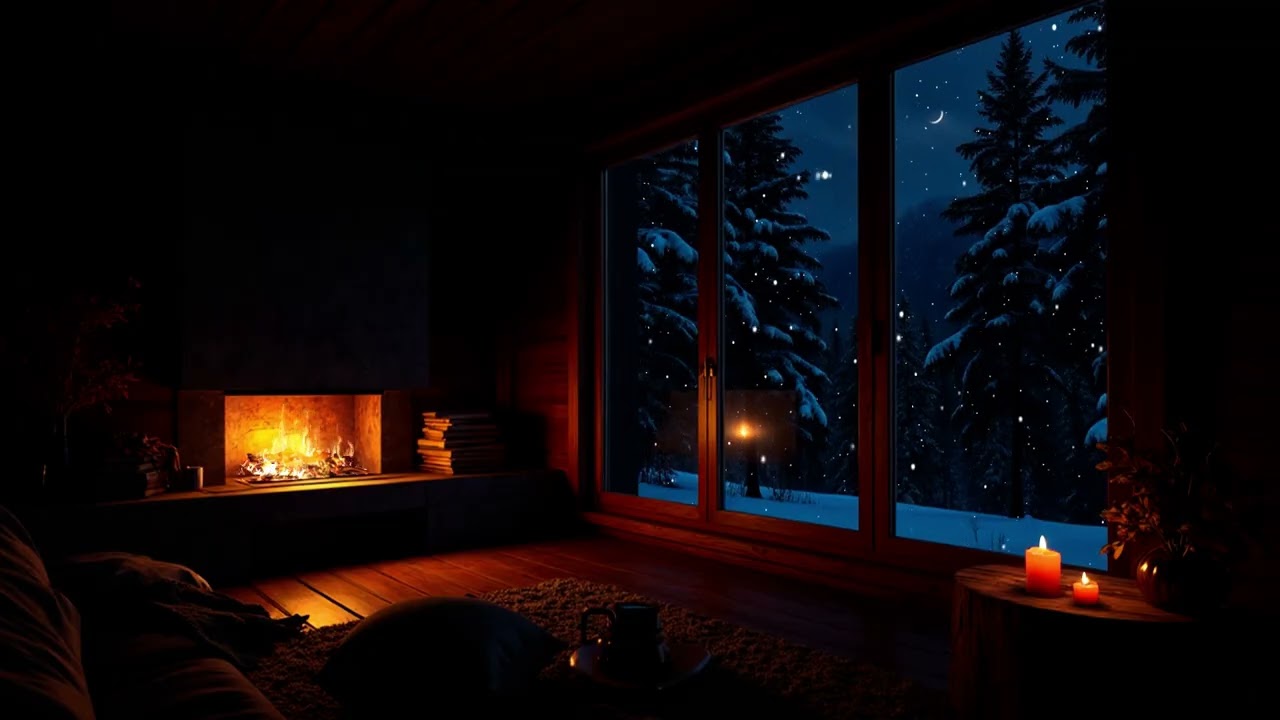 Firelight Snowfall Piano | Quiet Cabin Night Soundscape for Deep Sleep & Peaceful Dreams
