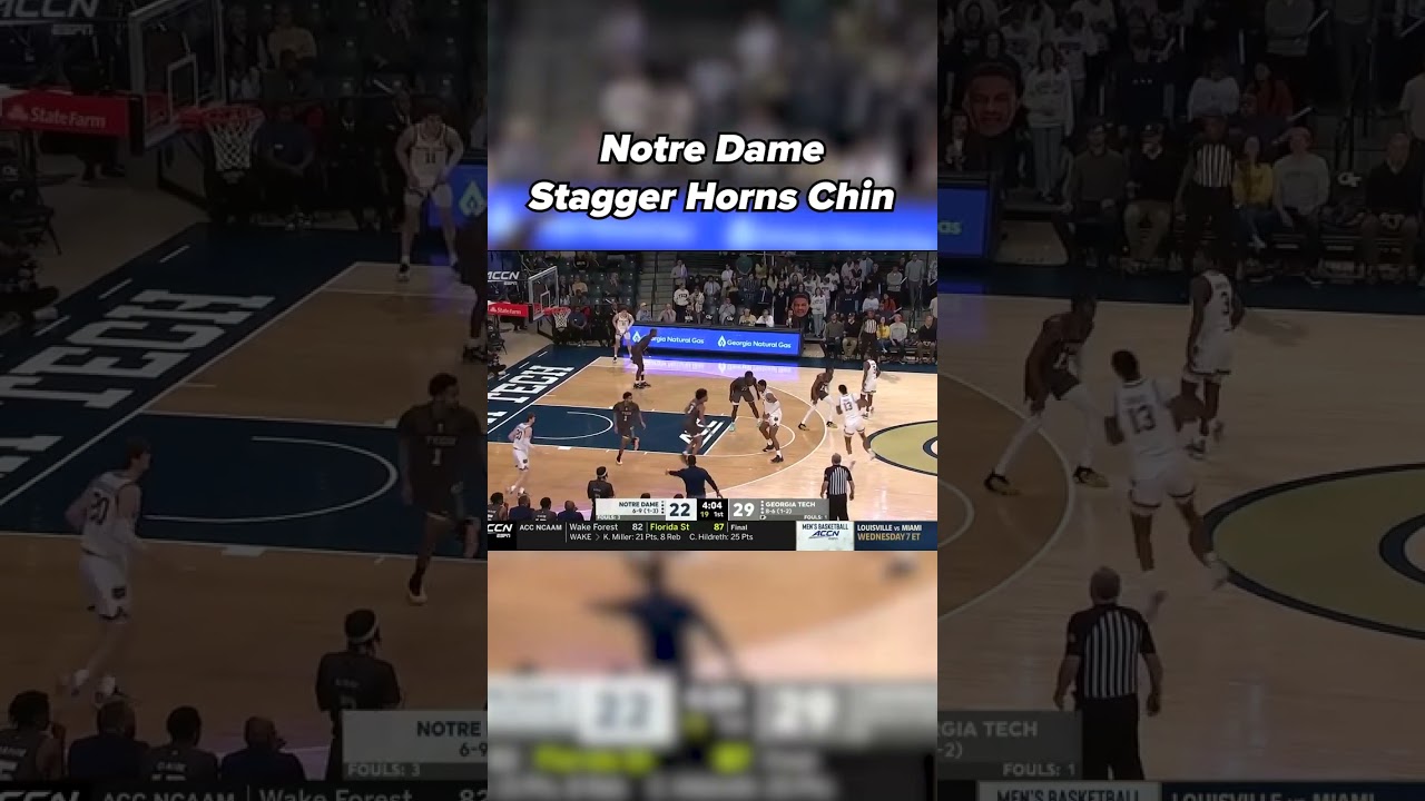 Notre Dame using a stagger to set up a horns backscreen #collegebasketball #basketballsets