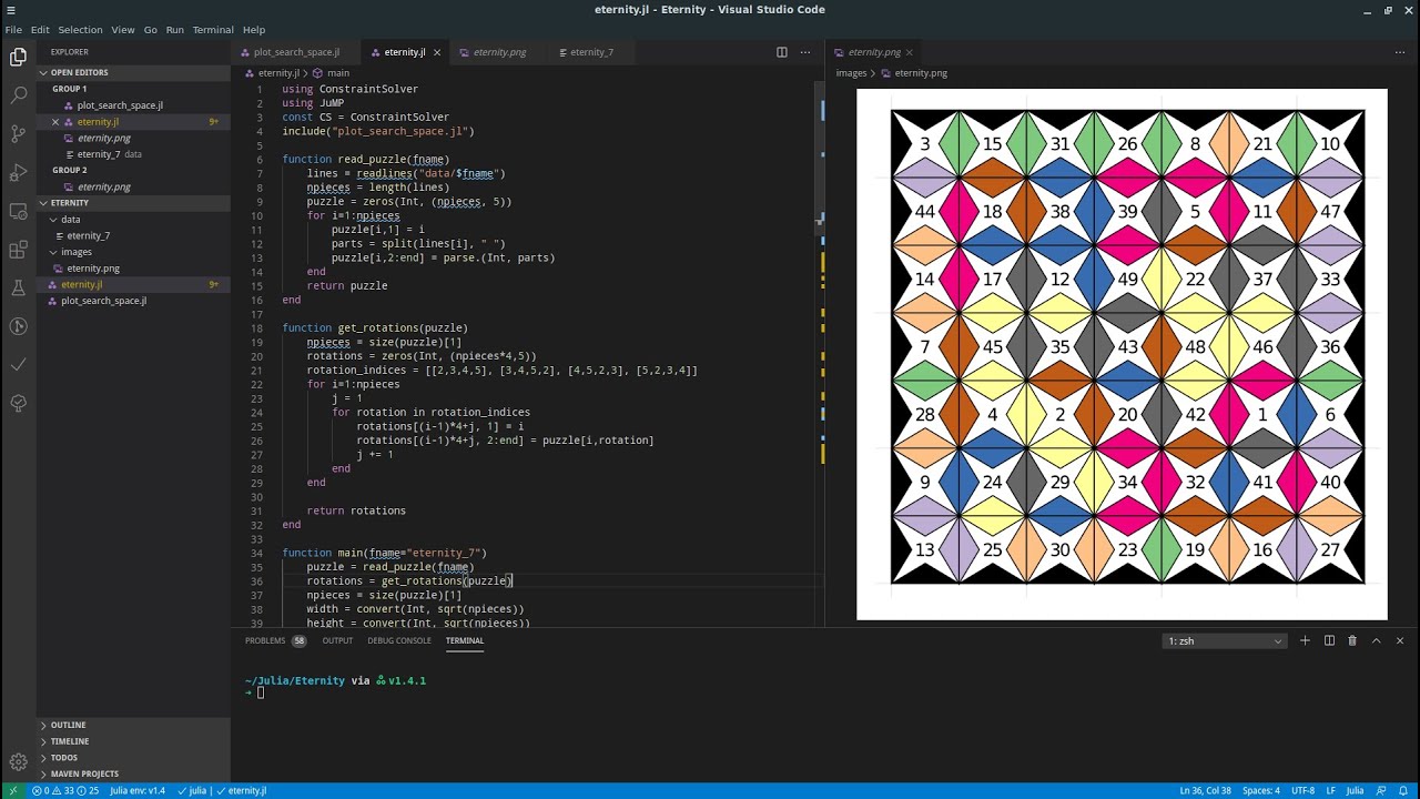 Solving Eternity in Julia (7x7)