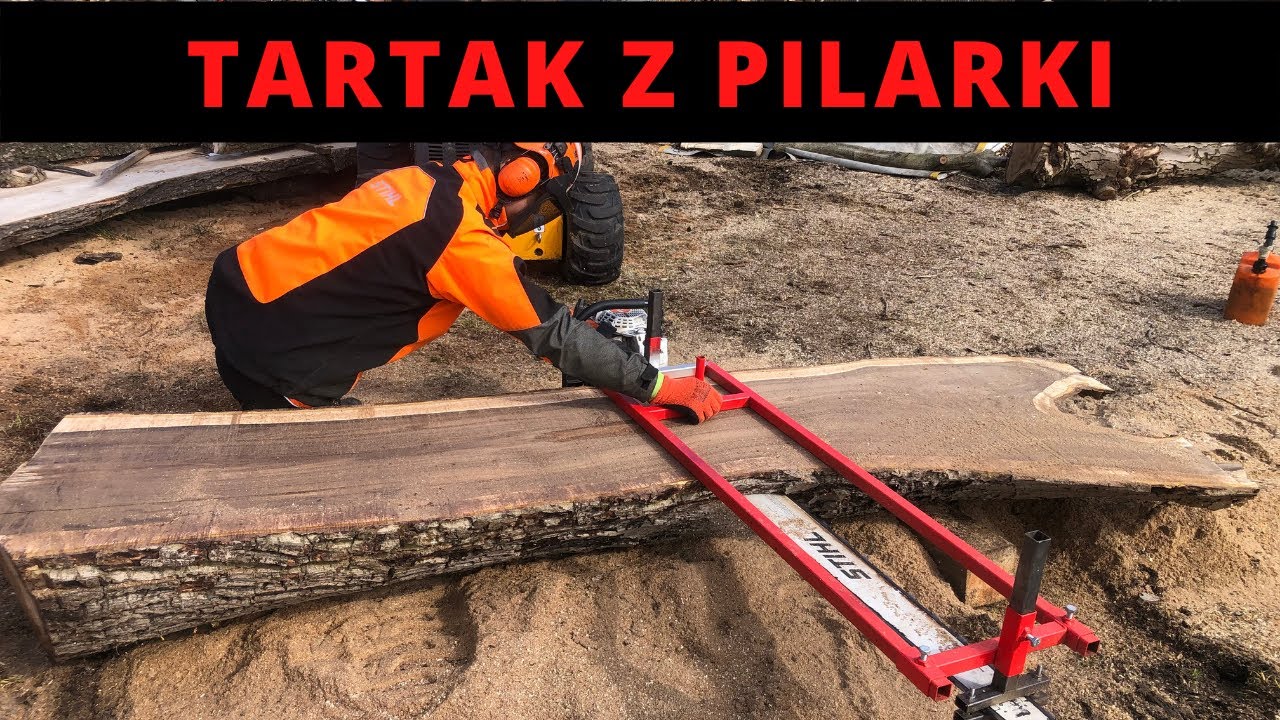 🌳 Trak z pilarki spalinowej - mobilny tartak - PRZECIERANIE ORZECHA - CHAINSAW MILL 🪵 Stihl MS881